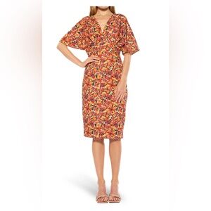 Alexia Admor Dolman Sleeve Fall Florals Sheath Dress Size Large